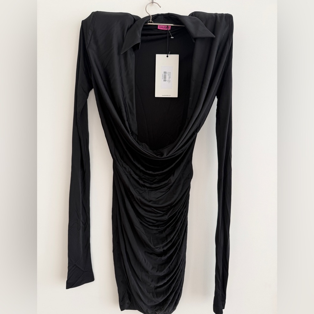 Gauge81 Black Draped Long Sleeve Dress